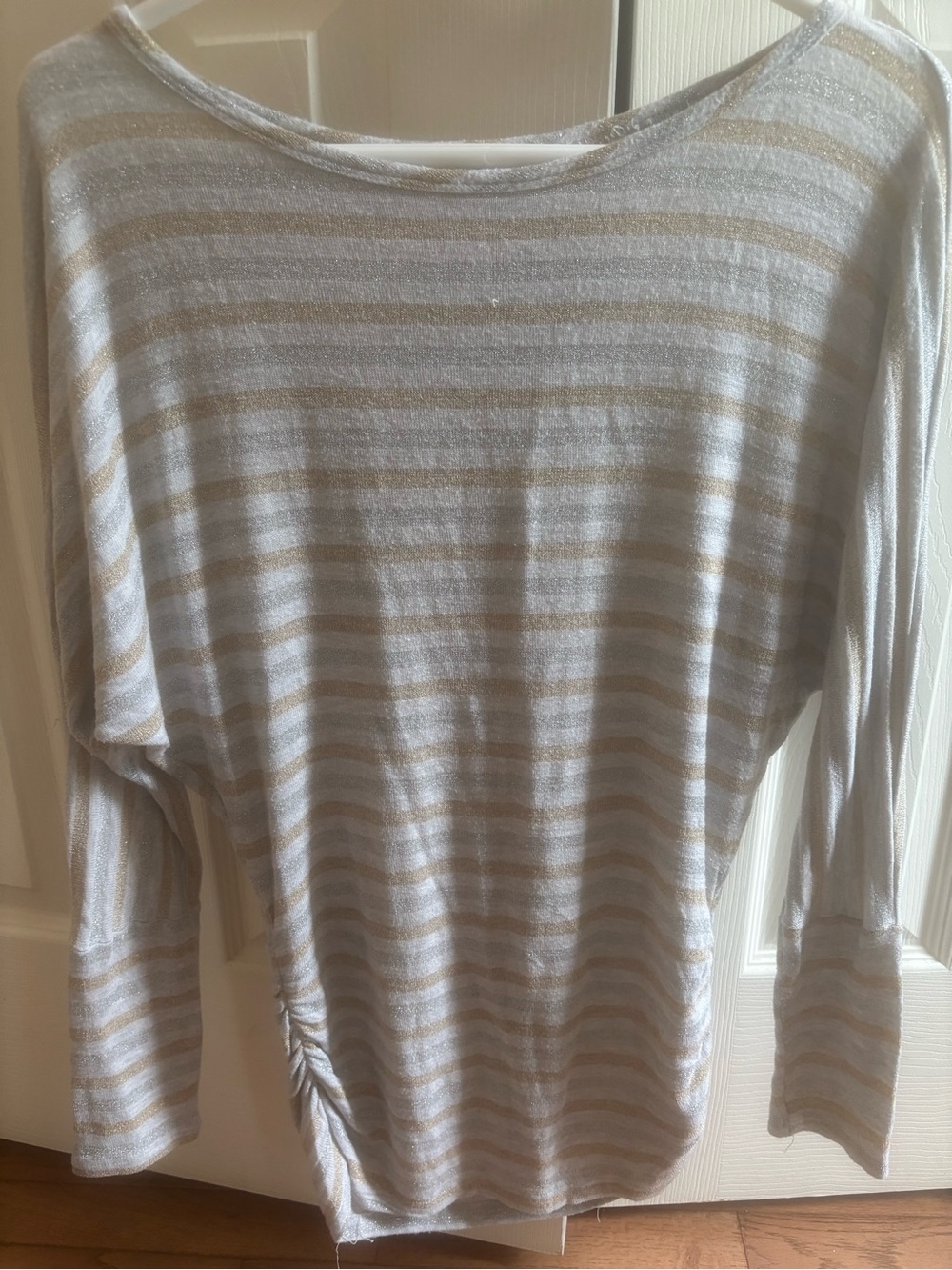 Romeo & Juliet Couture White and Gold Stripe Boatneck Top